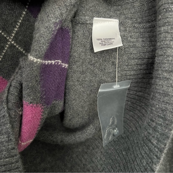 Apt. 9 | 100% Cashmere Argyle Cardigan Sweater Unisex Size Large NWOT - Picture 7 of 9